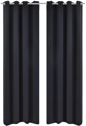 Blackout Gordijnen met metalen ringen 135 x 245 cm 2 stuks (zwart) (incl. Pluizenroller)