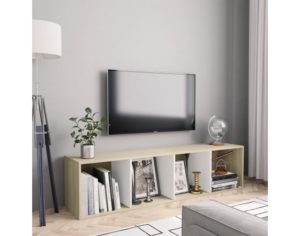 Boekenkast/Tv-meubel 143x30x36 cm wit en sonoma eikenkleur