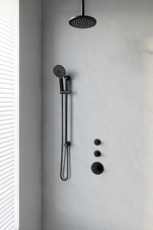 Brauer Black Edition thermostatische inbouw doucheset - mat zwart - hoofddouche 20cm - plafondsteun - ronde handdouche - met glijstang