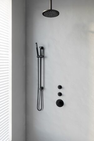 Brauer Black Edition thermostatische inbouw doucheset - mat zwart - hoofddouche 20cm - plafondsteun - staafhanddouche - met glijstang