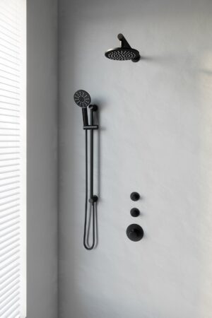 Brauer Black Edition thermostatische inbouw doucheset - mat zwart - hoofddouche 20cm - wandarm - ronde handdouche - met glijstang