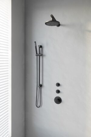 Brauer Black Edition thermostatische inbouw doucheset - mat zwart - hoofddouche 20cm - wandarm - staafhanddouche - met glijstang