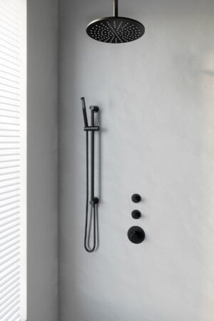Brauer Black Edition thermostatische inbouw doucheset - mat zwart - hoofddouche 30cm - plafondsteun - staafhanddouche - met glijstang