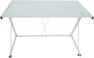 Bureau computertafel - frame wit metaal - tafelblad wit gehard glas - 115 cm breed