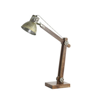 Bureaulamp EKERD - hout bruin met vintage zilver - L