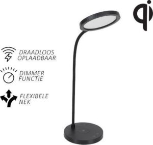 Bureaulamp - LED - QI - Dimbaar - Draadloos Oplaadstation Voor Iphone & Android - Draadloos Opladen - Touch Panel - Docking Station - Tafellamp - Flexibele Nek - Leeslamp - 280 Lumen - Zwart