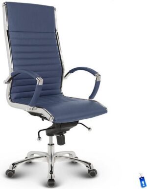 Bureaustoel Lincoln Relax Design - Hoge Rugleuning Ergonomisch - 100% Echt Leder - Blauw
