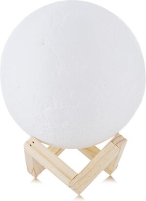 Byer 3D Tafellamp - maanlamp op houten standaard - 15 cm - Oplaadbaar via USB