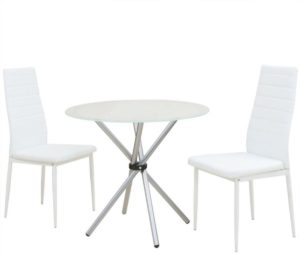 Complete Eettafel set 3 delig Wit met glazen Tafel (Incl Dienblad) - Eet tafel + 2 Eetstoelen - DIneertafel - Eettafelstoelen - Eetkamerstoelen - Eethoek 2 persoons