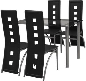 Complete Eettafel set 5 delig met glazen tafel (Incl Dienblad) - Eet tafel + 4 Eetstoelen - DIneertafel - Eettafelstoelen - Eetkamerstoelen - Eethoek 4 persoons