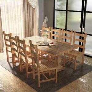 Complete Eettafel set teakhout 9 delig (Incl houten dienblad) - Eet tafel + 8 Eetstoelen - DIneertafel - Eettafelstoelen - Eetkamerstoelen - Eethoek 8 persoons