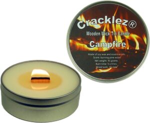 Cracklez® Knetterende Houten Lont Geurkaars in blik Campfire. Dennenhout Kampvuur Geur. Ongekleurd.