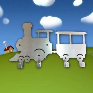 Designkapstokje Trein met wagon - Kapstok RVS - RVS - duurzaam - Trein - kraamcadeau - kinderkapstok - kapstok voor kind - baby