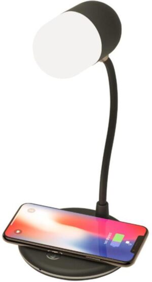 DrPhone PowerSound® - 3 in 1 Lamp - Smart Speaker + Nachtlamp + Draadloos Qi Laden - Bluetooth 5.0 - Bureaulamp - Zwart