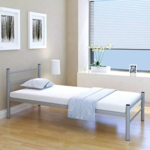 Eenpersoonsbed Grijs Metaal met traagschuim (Incl LW Led klok) 90x200 cm - Bed frame met lattenbodem - Eenpersoons bed - 1 persoonsbed