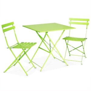 Emilia - Bistroset - 2 inklapbare stoelen en een vierkante tafel 70x70 van gepoedercoat staal - Anijsgroen