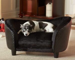 Enchanted Home Pet Sofa Snuggle Zwart 68x41x38 cm - Luxe Design Bank Meubel voor Honden en Katten - Super Soft Pluche Dierenmand - Slaapmand Hondenmand Kattenmand - Slaapbed Hondenbed Kattenbed