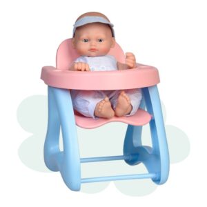Falca babypop Mini Baby met kinderstoel 28 cm blauw/roze