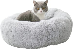 Fluffy donut mand - hondenmand - kattenmand - pluche - wasbaar - zacht - luxe - comfortabel - anti-stress - 60 cm - wit -
