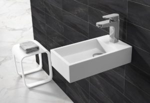 Fontein Toilet Nila - Toiletmeubel Wc Solid Surface - Mat Wit Links 40x22cm