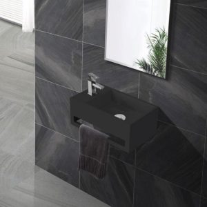 Fontein Toilet - Toiletmeubel WC Solid Surface 36x16cm - Mat Zwart Links