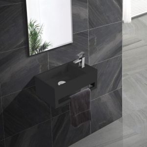 Fontein Toilet - Toiletmeubel WC Solid Surface 36x16cm - Mat Zwart Rechts