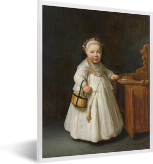 Foto in lijst - Meisje bij een kinderstoel - Schilderij van Govert Flinck fotolijst wit 30x40 cm - Poster in lijst (Wanddecoratie woonkamer / slaapkamer)
