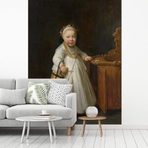 Fotobehang vinyl - Meisje bij een kinderstoel - Schilderij van Govert Flinck breedte 205 cm x hoogte 270 cm - Foto print op behang (in 7 formaten beschikbaar)