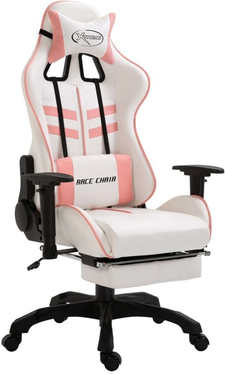 Gamestoel (INCL leer reinigingdoekjes) Roze Voetenbank - Gaming Stoel - Gaming Chair - Bureaustoel racing - Racestoel - Bureau stoel gamen - Woonaanraders
