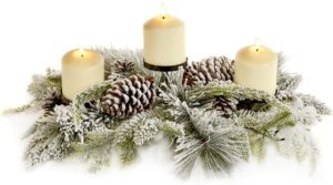 Goodwill Kandelaar-Kerstkandelaar-Kaarsenhouder voor 3 kaarsen Sneeuw-Dennenappels Groen-Bruin-Wit D 45 cm