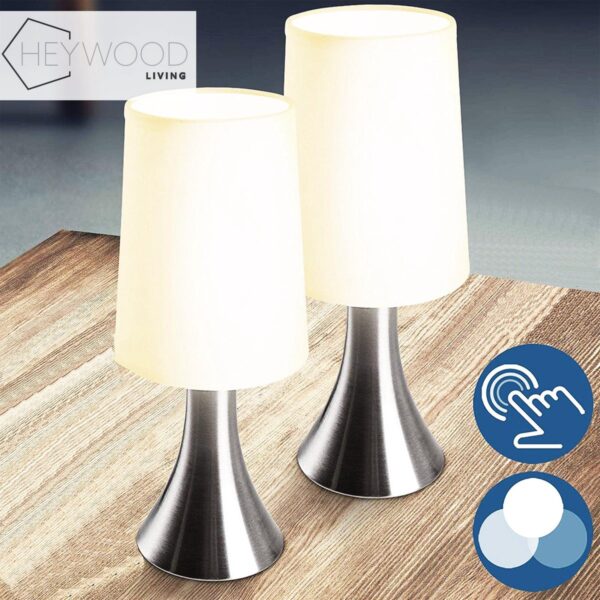 Heywood Living Tafellamp - Dimbaar met Touch Functie - Bureaulamp/Tafellamp/ Slaapkamer Lamp - Slaapkamer Verlichting - Lamp Nachtkastje - Dimbare Tafellamp - Aluminium - Set van 2