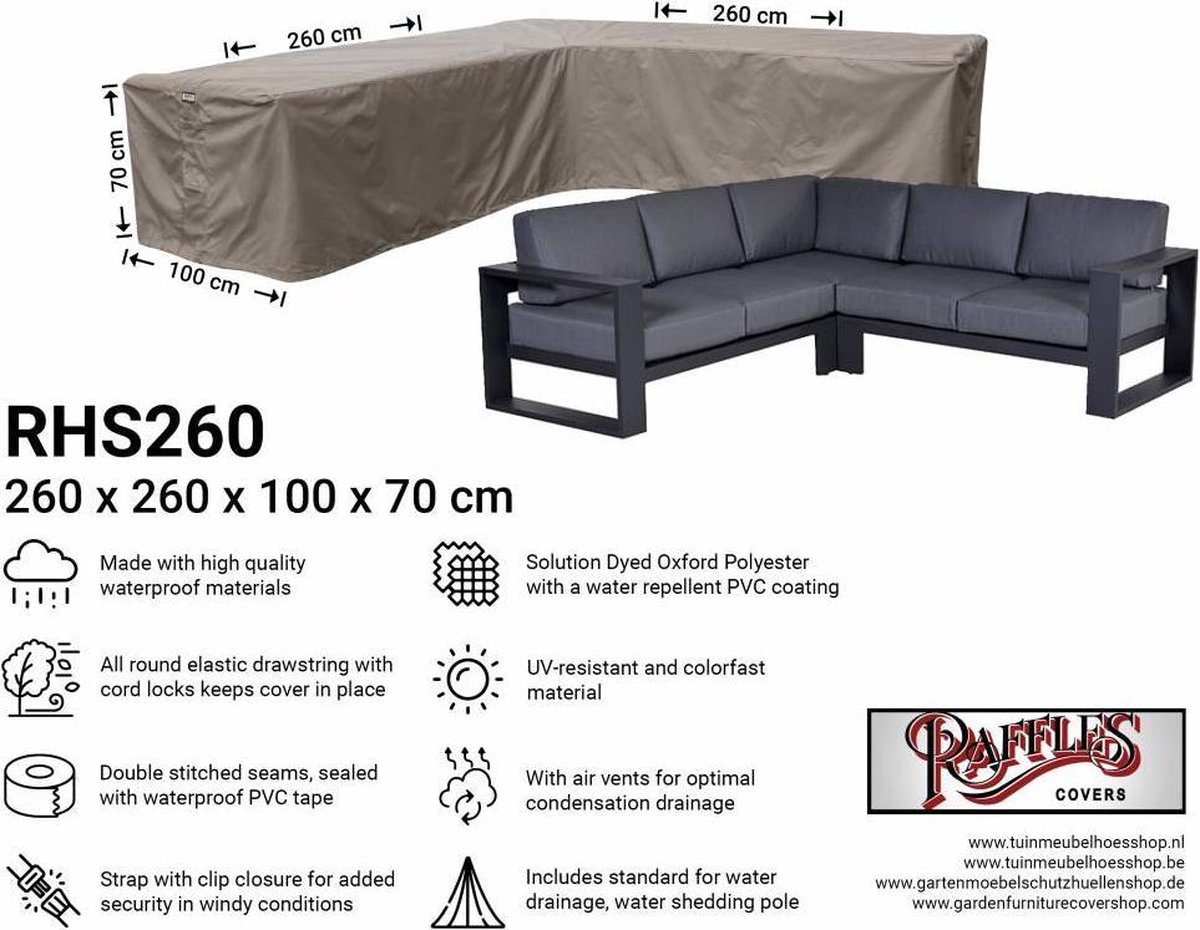 Makkelijker maken Demonstreer reguleren Hoes loungeset hoekbank 260 x 260 x 100 H: 70 cm NW-RHS260 - Woonaanraders