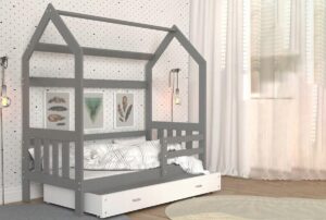 Houten bed - Huisbed - Huis bed - kinderbed - 160x80 - Grijs