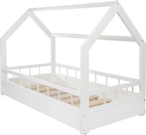 Houten bed - Huisbed - Huis bed - kinderbed - 160x80 cm - wit - met barrière