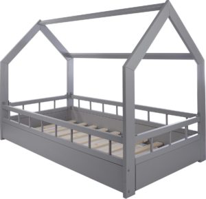 Houten bed - Huisbed - Huis bed - kinderbed - 160x80 - grijs - met barriere