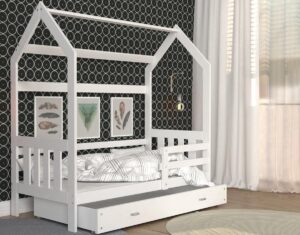 Houten bed - Huisbed - kinderbed - 160x80 - wit met matras