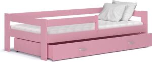 Houten kinderbed - geheel roze -190x80cm - met matras