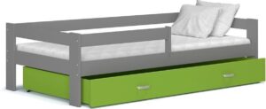 Houten kinderbed - grijs frame - groene lade - 160x80cm -zonder matras
