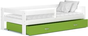 Houten kinderbed - wit frame - groene lade - 190x80cm - zonder matras