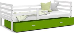 Houten kinderbed - wit frame - groene lade - 200x90cm - zonder matras