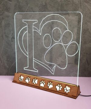 I Love Dogs - Tafellamp - Nachtlamp - Led - Lamp - Houten - Voet - Plexiglas - Doorzichtig