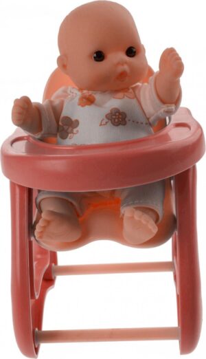 Jonotoys Babypopje Met Kinderstoel 14 Cm Roze