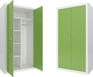 Kinder kledingkast - 90x190x50 cm - wit/groen - 2 deuren