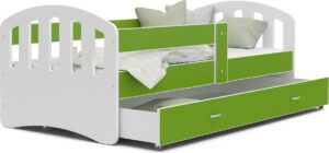 Kinderbed | Houten bed | 160x80cm| met lattenbodem | met uitschuiflade | wit groen