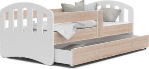 Kinderbed | Houten bed | 160x80cm| met lattenbodem | met uitschuiflade | wit hout