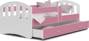 Kinderbed | Houten bed | 160x80cm| met lattenbodem | met uitschuiflade | wit roze