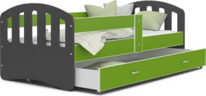 Kinderbed | Houten bed | 180x80cm| met lattenbodem | met uitschuiflade | grijs groen