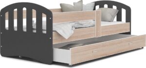 Kinderbed | Houten bed | 180x80cm| met lattenbodem | met uitschuiflade | grijs hout