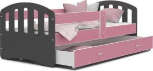 Kinderbed | Houten bed | 180x80cm| met lattenbodem | met uitschuiflade | grijs roze