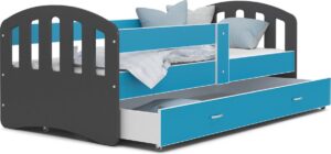 Kinderbed | Houten bed | 180x80cm| met lattenbodem | met uitschuiflade | grijze blauw